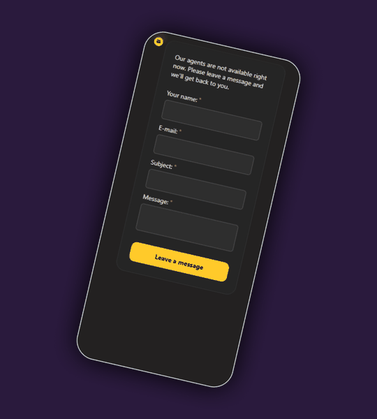 Ecran de contact Spinita Casino avec formulaire de support et acces au live chat